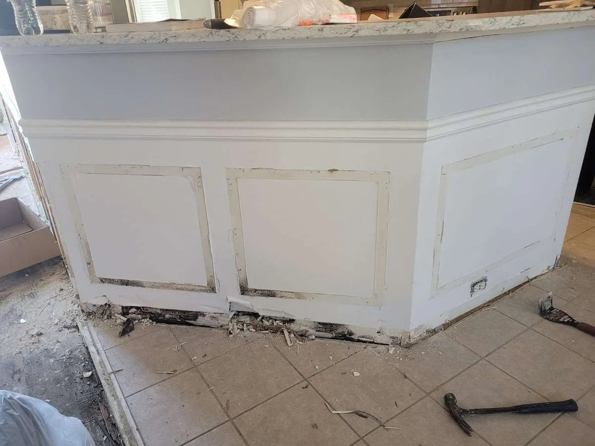 Water damage and mold on kitchen during Storm Damage Restoration in Totowa